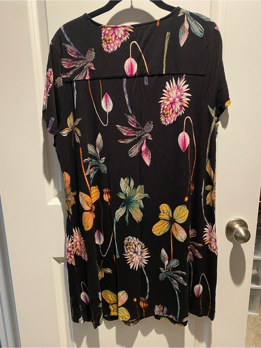 Soma Black Floral Short Sleeve Nightshirt with Multicolor Blooms